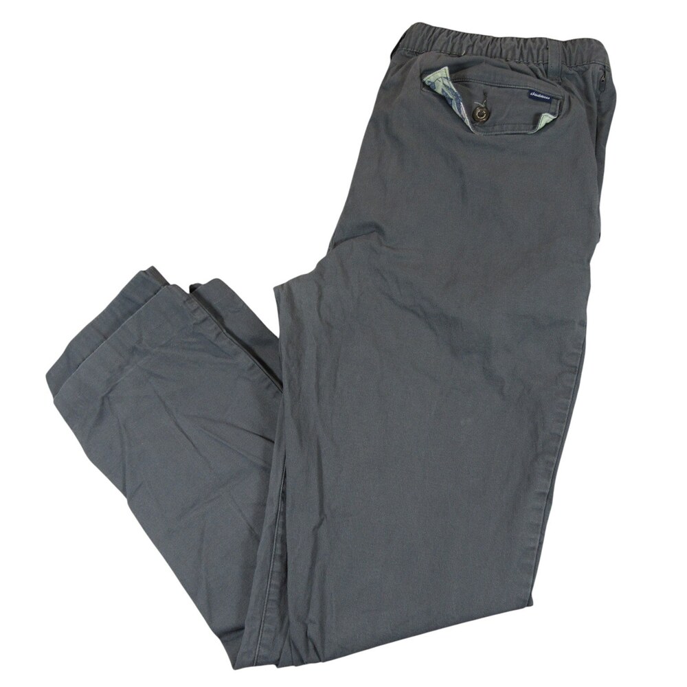 Chubbies Mens Chino Pants L Gray Cotton Flat Front Elastic Waist Drawstring
